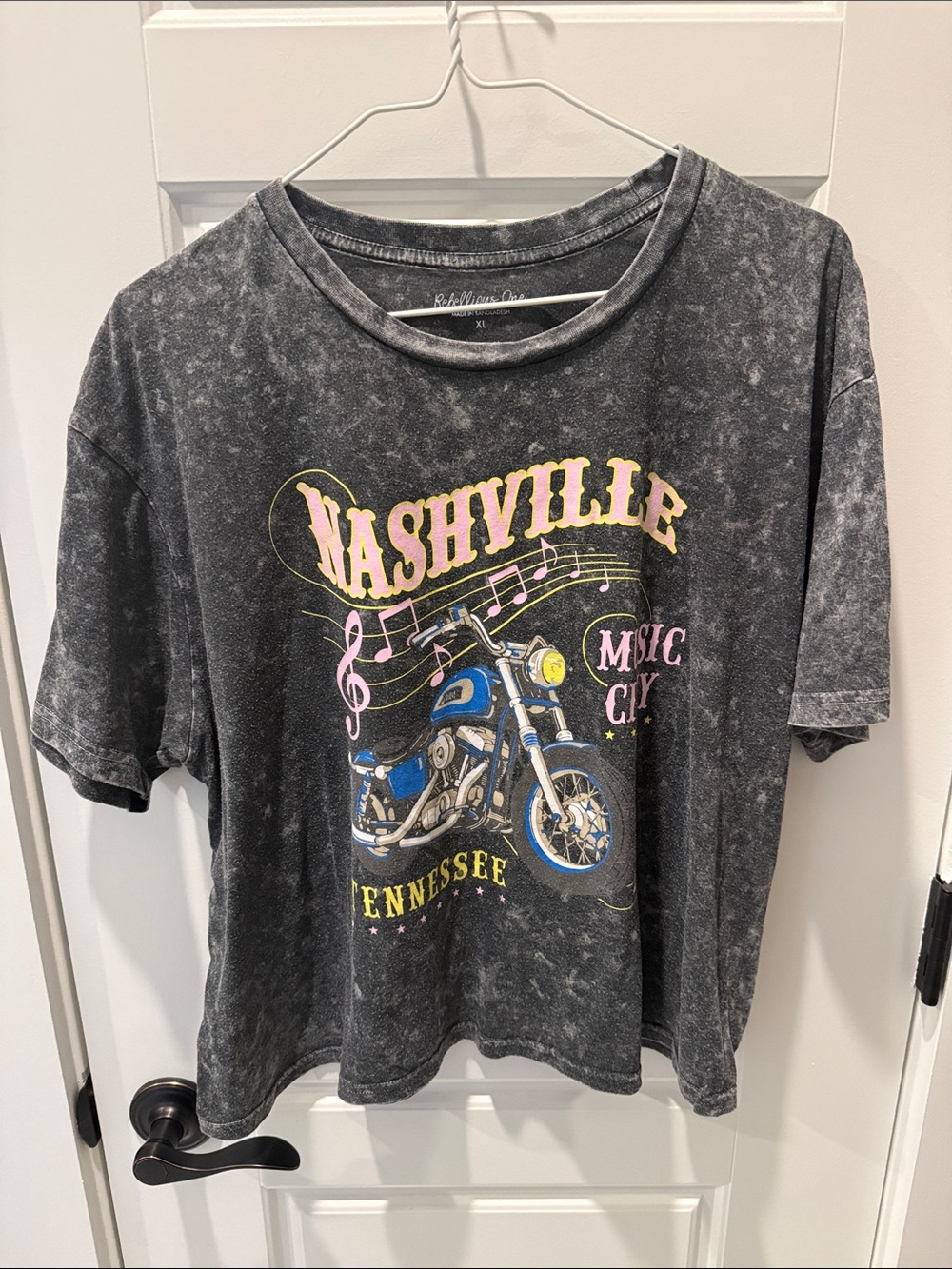 Rebellious One Black Nashville Motorcycle Graphic Tee with Blue Accent